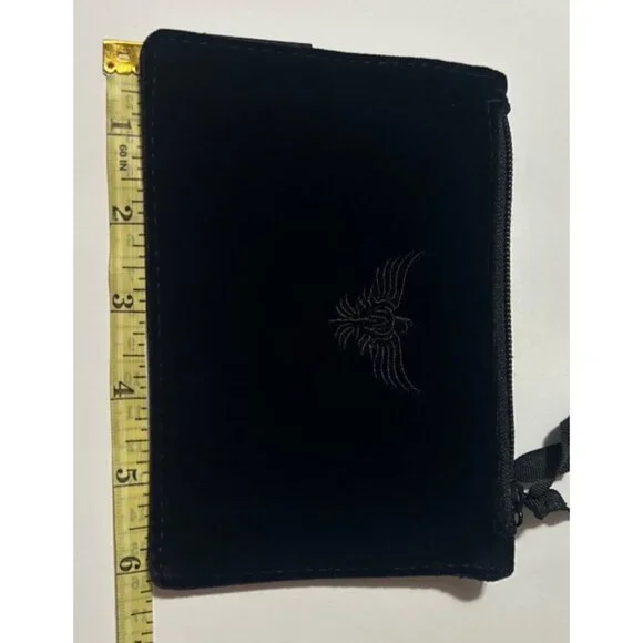 Apatchy London Small Black Velvet Coin Purse With Embroidered Logo & Zipper Clos - Picture 5 of 8